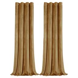 Happy Homewares Contemporary Soft Velvet Fabric Blackout Eyelet Curtains - 2 Panel in Mustard - Size: 117 cm width x 137 cm drop - thumbnail 1