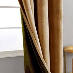 Happy Homewares Contemporary Soft Velvet Fabric Blackout Eyelet Curtains - 2 Panel in Mustard - Size: 117 cm width x 137 cm drop - thumbnail 2