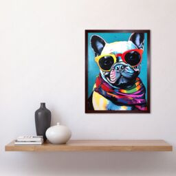 "Artery8 Wall Art Print French Bulldog in Sunglasses & Bandana Folk Art Framed in Brown - Size: W12"" x H16""" - thumbnail 2