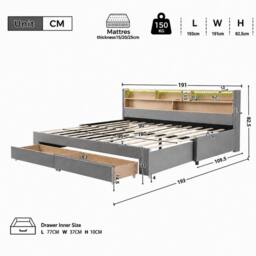 BTM 3FT Extendable Velvet Daybed LED Drawers 90x190 Grey - Size: Single - thumbnail 7
