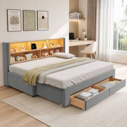 BTM 3FT Extendable Velvet Daybed LED Drawers 90x190 Grey - Size: Single - thumbnail 5