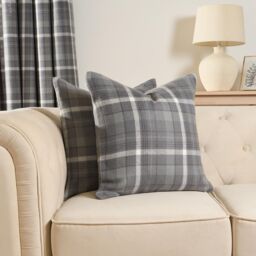 OHS Woven Check Cushion Covers Tartan Pack of 4 Filled Case Pad Set in Charcoal - Size: 45 cm x 45 cm - thumbnail 2