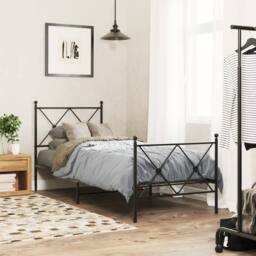 Berkfield Home Metal Bed Frame without Mattress with Footboard Black 80x200cm - Size: 80x200 cm - thumbnail 2