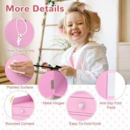 Gymax Vanity Table & Chair Set Makeup Playset with Shelves & LED Light in Pink - thumbnail 7