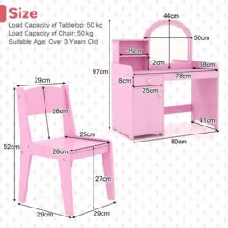 Gymax Vanity Table & Chair Set Makeup Playset with Shelves & LED Light in Pink - thumbnail 2