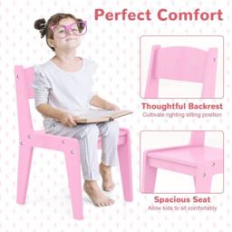 Gymax Vanity Table & Chair Set Makeup Playset with Shelves & LED Light in Pink - thumbnail 5