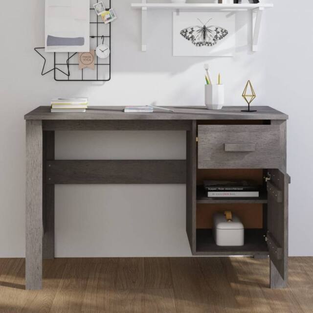 Berkfield Home Decorative Desk HAMAR Light Grey 113x50x75 cm Solid Wood Pine - Size: 113 x 50 x 75 cm - image 1