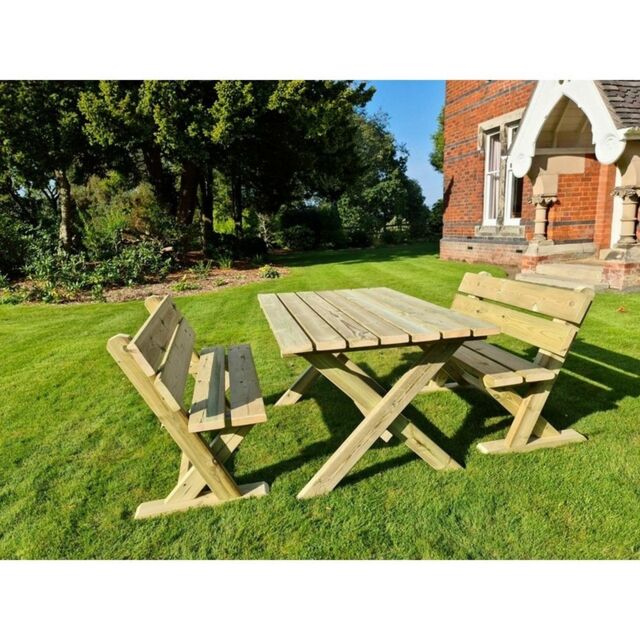 Churnet Valley Garden Furniture Ltd Ashcombe Table Set Sits 4 Including 2 Bench - L120 x W93 x H77 cm in Brown - image 1