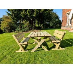 Churnet Valley Garden Furniture Ltd Ashcombe Table Set Sits 4 Including 2 Bench - L120 x W93 x H77 cm in Brown - thumbnail 4