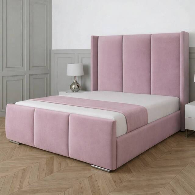 Living Comfort Bedz Westbury Plush Velvet Upholstered Bed Slatted Base - 48Inch Headboard in Pink - Size: Small Double - image 1