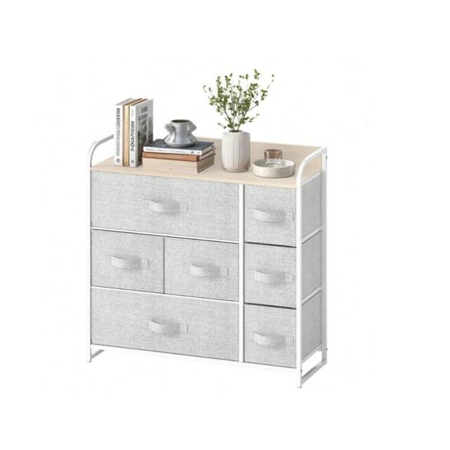 VOGREX Grey 7 Fabric Drawer Bedroom Storage Chest - image 1