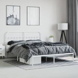 Berkfield Home Metal Bed Frame with Headboard White 183x213 cm - thumbnail 4