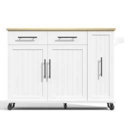 BTM Kitchen Island Drop Leaf Storage Trolley Drawers Organizer Rack in White - thumbnail 9