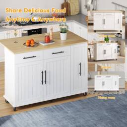 BTM Kitchen Island Drop Leaf Storage Trolley Drawers Organizer Rack in White - thumbnail 4
