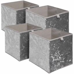 OHS Pack of 4 Crushed Velvet Folding Storage Box Cube in Charcoal - thumbnail 2