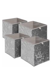 OHS Pack of 4 Crushed Velvet Folding Storage Box Cube in Charcoal