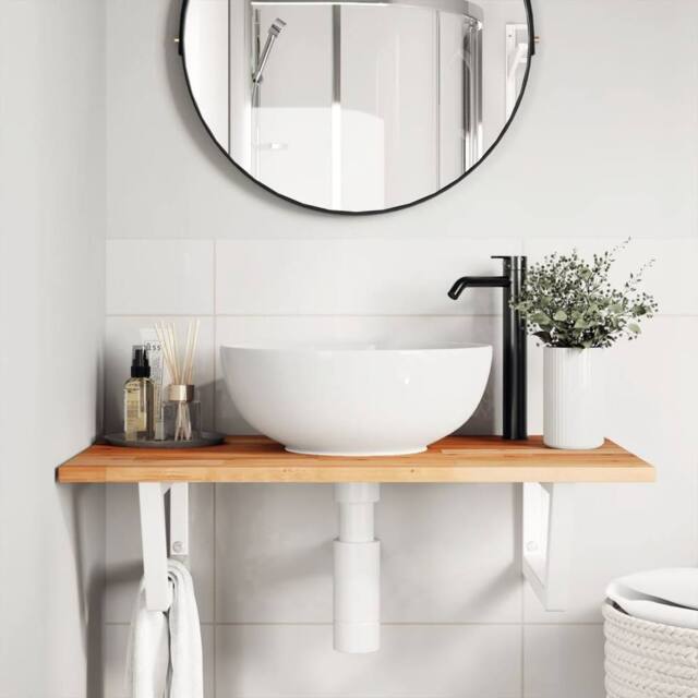 Berkfield Home Elegant Basin Shelf Wall Mounted Steel & Solid Wood Acacia in Brown - image 1