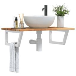 Berkfield Home Elegant Basin Shelf Wall Mounted Steel & Solid Wood Acacia in Brown - thumbnail 2