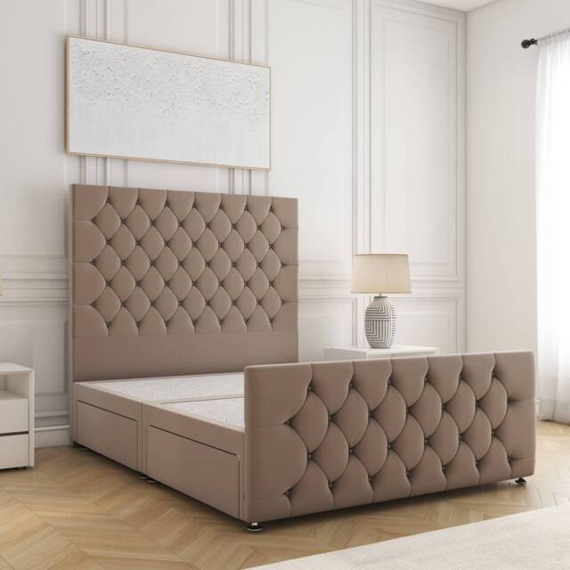"BSSPOKE Maya Velvet Divan Bed 54""Headboard & 2 Drawers Same Side No Mattress in Bronze - Size: Single" - image 1