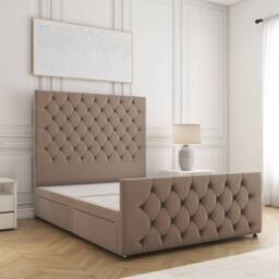 "BSSPOKE Maya Velvet Divan Bed 54""Headboard & 2 Drawers Same Side No Mattress in Bronze - Size: Single" - thumbnail 1