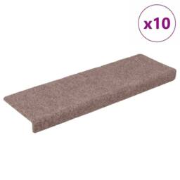 Berkfield Home Stair Mats 10 pcs Brown 65x21x4 cm Needle Punch - Size: Medium - thumbnail 3