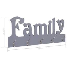 Berkfield Home Wall Mounted Coat Rack FAMILY Grey 74x29.5 cm - thumbnail 6