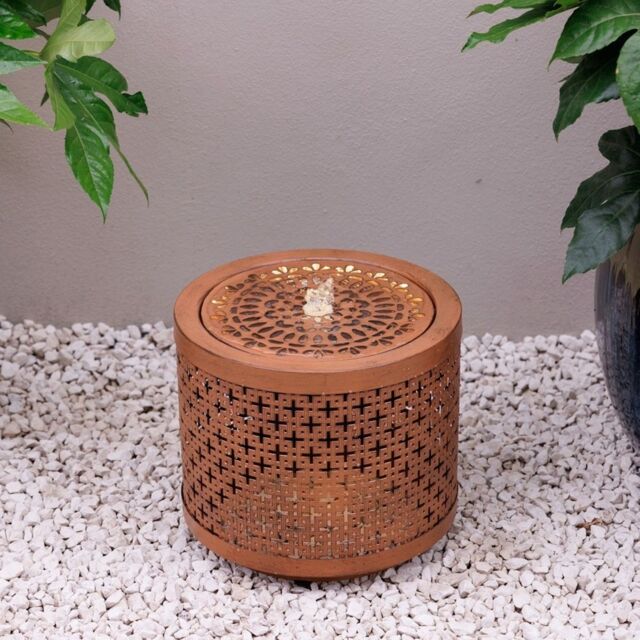 Primrose Geometric Cut Out Design Water Feature With LED Lights 32cm in Brown - image 1