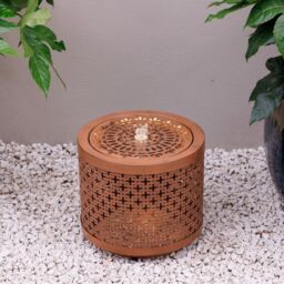 Primrose Geometric Cut Out Design Water Feature With LED Lights 32cm in Brown