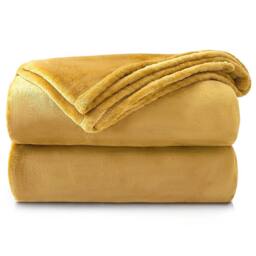 Velosso Plain Flannel Faux Blanket with Soft Touch in Yellow - Size: 150 cm x 200 cm