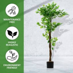 Havendro Artificial Ficus Tree Plant 150cm Large Ficus 5Ft Realistic Plants in Green - thumbnail 2