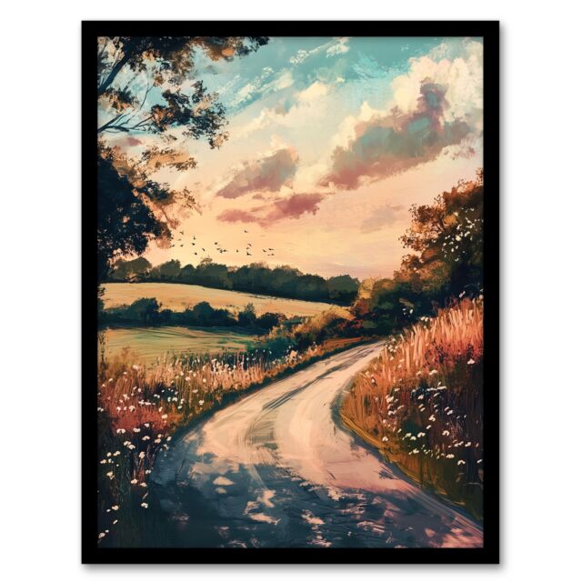 "Artery8 The Road Home Kansas Countryside Autumn Painting Framed Art Print - Size: W12"" x H16""" - image 1