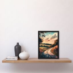 "Artery8 The Road Home Kansas Countryside Autumn Painting Framed Art Print - Size: W12"" x H16""" - thumbnail 4