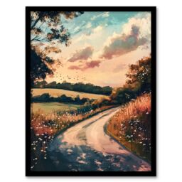 "Artery8 The Road Home Kansas Countryside Autumn Painting Framed Art Print - Size: W12"" x H16""" - thumbnail 1