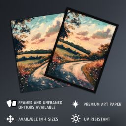 "Artery8 The Road Home Kansas Countryside Autumn Painting Framed Art Print - Size: W12"" x H16""" - thumbnail 2