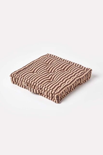 Homescapes Cotton Thin Stripe Floor Cushion in Beige - Size: 40 cm x 40 cm - image 1