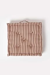 Homescapes Cotton Thin Stripe Floor Cushion in Beige - Size: 40 cm x 40 cm - thumbnail 3