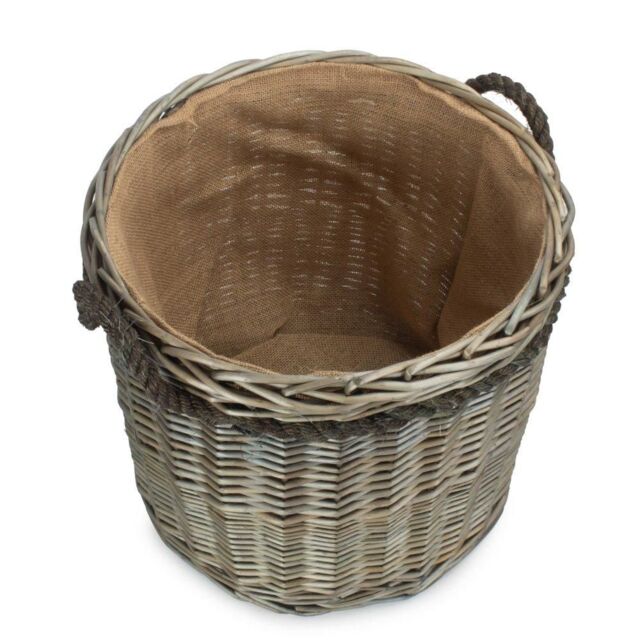 Red Hamper Small Antique Wash Round Storage Log Basket in Light Brown - image 1