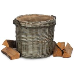 Red Hamper Small Antique Wash Round Storage Log Basket in Light Brown - thumbnail 2