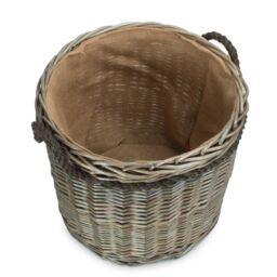 Red Hamper Small Antique Wash Round Storage Log Basket in Light Brown