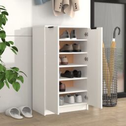 Berkfield Home Shoe Cabinet White 59x35x100 cm Engineered Wood - Size: 59 x 35 x 100 cm - thumbnail 3