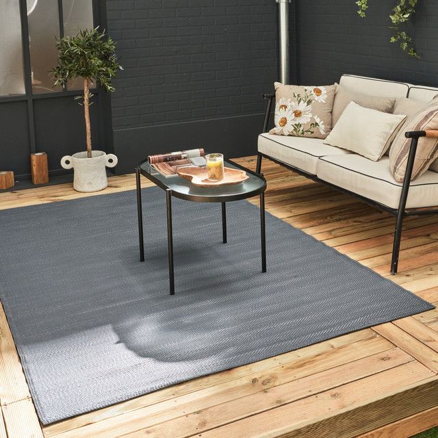 THE RUGS Reversible Weatherproof Outdoor Anthracite Rug Solid Urban 1000 in Dark Grey - Size: 180 cm x 270 cm - image 1