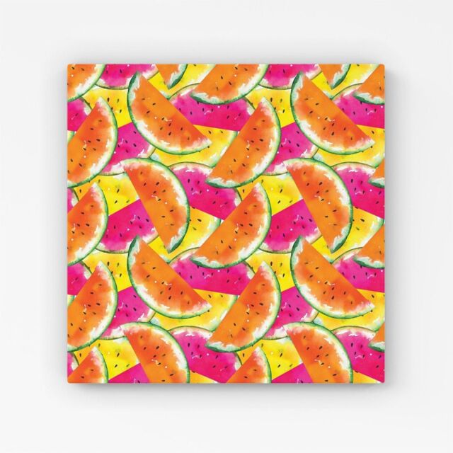 "Warren Reed - Designer Watermelon Design Canvas in Orange - Size: W16"" x H16""" - image 1