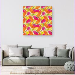 "Warren Reed - Designer Watermelon Design Canvas in Orange - Size: W16"" x H16""" - thumbnail 4