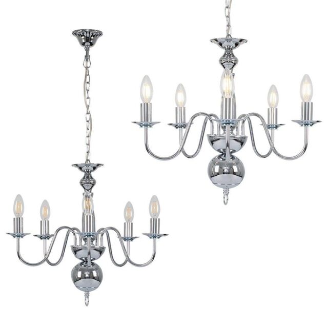 ValueLights Gothica 5 Way Silver Ceiling Light Chandelier - image 1