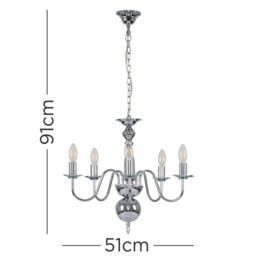 ValueLights Gothica 5 Way Silver Ceiling Light Chandelier - thumbnail 7