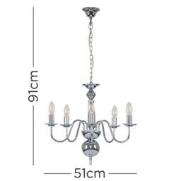 ValueLights Gothica 5 Way Silver Ceiling Light Chandelier - thumbnail 6