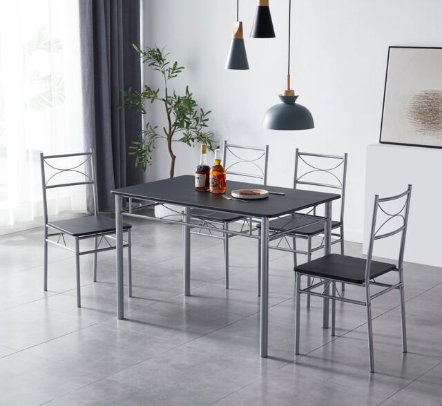 MCC Direct Dining table & 4 chairs Wooden Table Set with Metal Frame Silvia in Black - image 1