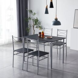 MCC Direct Dining table & 4 chairs Wooden Table Set with Metal Frame Silvia in Black - thumbnail 3