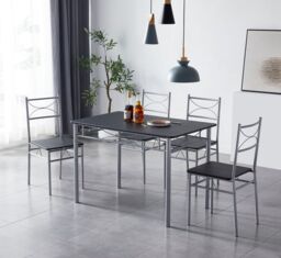 MCC Direct Dining table & 4 chairs Wooden Table Set with Metal Frame Silvia in Black