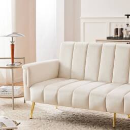 ModernLuxe Velvet sofa bed with adjustable backrest, armrests & sleeper in Beige - thumbnail 7